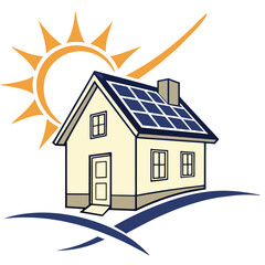 Fototapeta premium Solar Panel House Logo Eco-Friendly Home Energy Symbol with Sun and Roof Panels for Renewable Power and Green Technology Branding