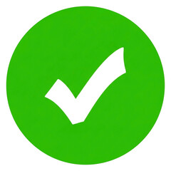A bright, solid green circle with a white check mark symbol in the center