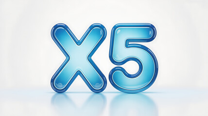 Glossy Blue 3 D Render of X5 Multiplier Sign Light Blue Gradient Isolated on White Background Digital Icon for Website or App