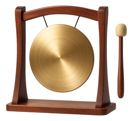 A wooden gong with a mallet, providing resonant tones to signal the start and end of meditation sessions at home.