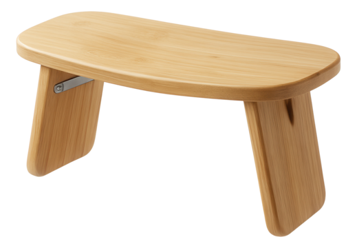 A lightweight, foldable meditation bench made of bamboo for comfortable kneeling positions during meditation in a personal sanctuary.