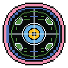 Obraz premium Pixel art mandala with pink blue green and yellow geometric patterns