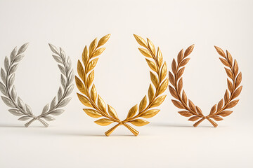 Victory Laurel Wreath Set in Metallic Tones – Classic Symbols of Triumph and Excellence for Trophies, Certificates, and Medals, promotional materials, & print media celebrating winners, top performers