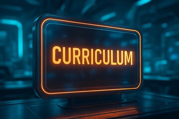 Obraz premium Futuristic Curriculum Glowing Digital Curriculum Sign in High Tech Environment with Neon Lights Background