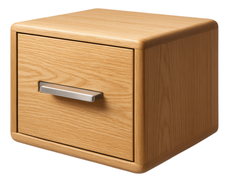 A compact, cube-shaped bedside table with a drawer, suitable for small spaces in a city apartment.