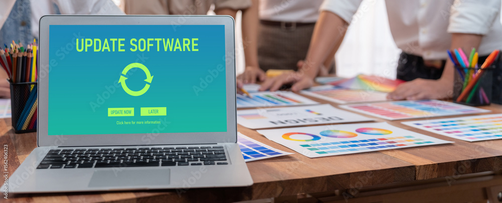 Poster Software update on computer for brisk version of device software upgrade
