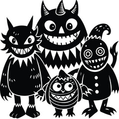 Funny black and white cartoon animal character set with cute cat, dog, and owl vector illustrations