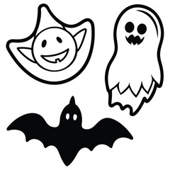 Cute vector cartoon animal and sea monster Halloween icon set illustration