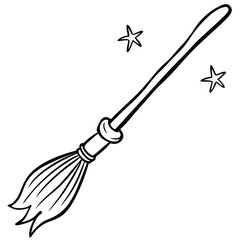 Vector illustration of a flying witch on a broom, isolated on white