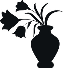 Black Flower Vase Silhouette Vector Icon Isolated on White Background

