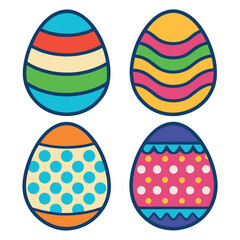 Cartoon Easter Eggs Set – Colorful Striped and Spotted Holiday Designs – Fun Spring Illustration for Cards, Decorations, Kids Crafts, and Seasonal Celebration Themes