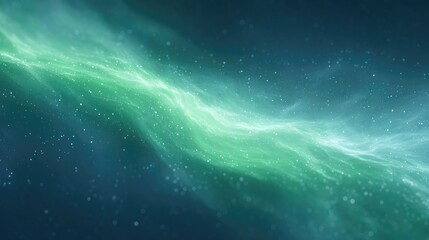 Fototapeta premium drone-view of ethereal green energy streams forming fractal arcs over dark canvas speckled with micro light points