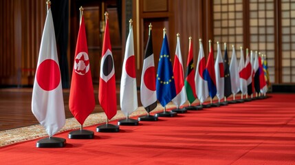 Diverse flags of nations on display, representing global business opportunities and unity