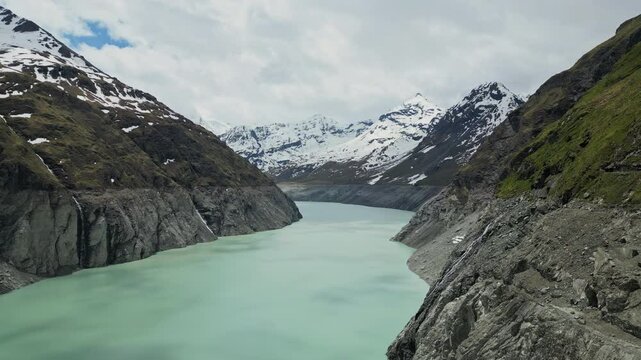 Aerial Lake Of Dix in the Swiss Alps