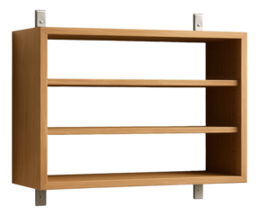 Open-shelf hanging cabinet for displaying decorative items in an entryway.