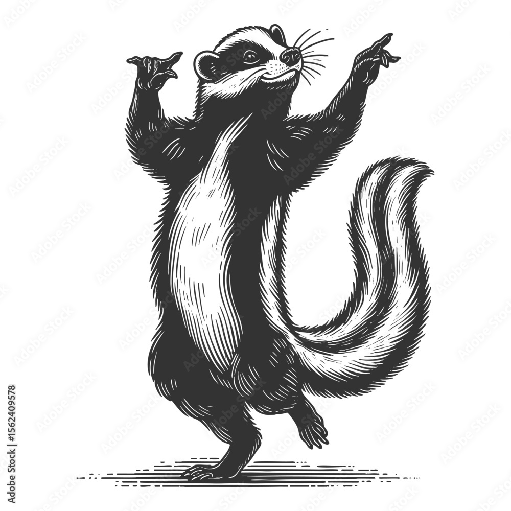 Wall mural dancing skunk sketch engraving generative ai fictional character vector illustration. scratch board 