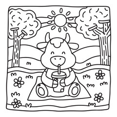 Cozy Cow Moments – Cute and Easy Coloring Page for Adults and Teens | Farm Animal Line Art for Relaxation, cow coloring page, cute, farm animal, easy, adult coloring, line art | Print