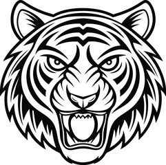  tiger head silhouette snarling face on white background