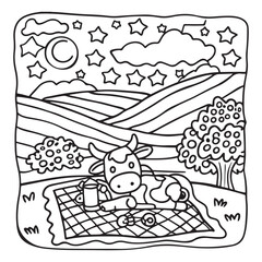 Cozy Cow Moments – Cute and Easy Coloring Page for Adults and Teens | Farm Animal Line Art for Relaxation, cow coloring page, cute, farm animal, easy, adult coloring, line art | Print