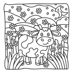 Cozy Cow Moments – Cute and Easy Coloring Page for Adults and Teens | Farm Animal Line Art for Relaxation, cow coloring page, cute, farm animal, easy, adult coloring, line art | Print