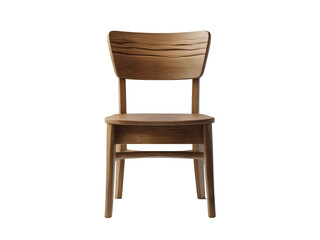 Frontal view of a wooden chair with a solid back centered against a black background