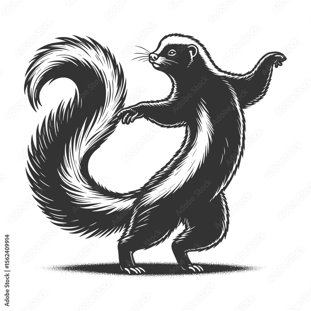 Wall mural dancing skunk sketch engraving generative ai fictional character vector illustration. scratch board 