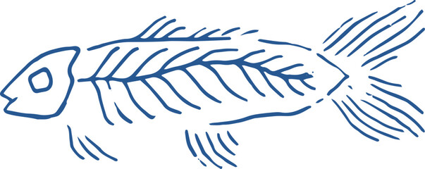 Fish Skeleton Hand drawn whimsical line art illustration