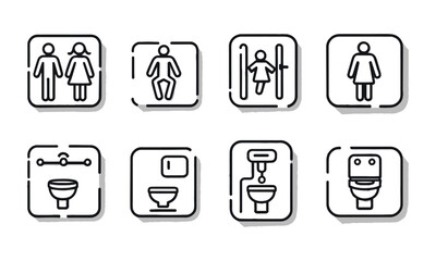Vector illustration silhouette icon represent a different concept related to bathroom facilities,  male, female, family, baby, WC, disabled access, shower, and toilet, easily editable.