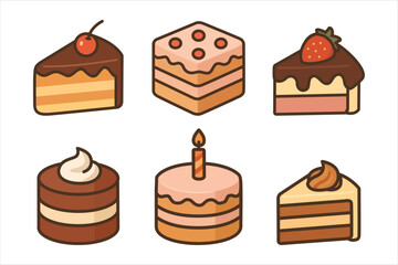 Collection set of cake isolated on white background