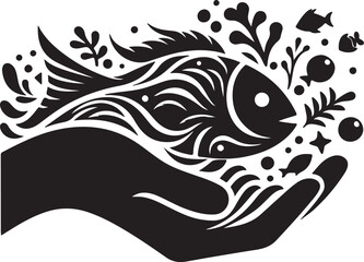Charming cartoon fish illustration in a distinctive silhouette style