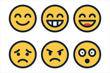 Set of expressive emoji faces featuring different emotions