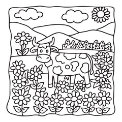 Cozy Cow Moments – Cute and Easy Coloring Page for Adults and Teens | Farm Animal Line Art for Relaxation, cow coloring page, cute, farm animal, easy, adult coloring, line art | Print