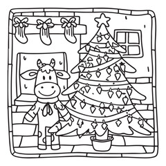 Cozy Cow Moments – Cute and Easy Coloring Page for Adults and Teens | Farm Animal Line Art for Relaxation, cow coloring page, cute, farm animal, easy, adult coloring, line art | Print