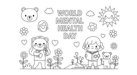 Adorable Cartoon Child Celebrates Japan's National Foundation Day with Mt. Fuji, Pagoda, and Cherry Blossoms.