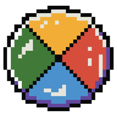 Fototapeta premium Retro pixel art sphere with four colored segments and black outline