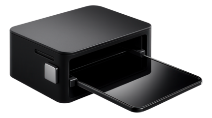 An ergonomic stand with a fold-out shelf for a scanner, ideal for a compact home office setup, made from durable plastic.