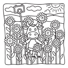 Cozy Cow Moments – Cute and Easy Coloring Page for Adults and Teens | Farm Animal Line Art for Relaxation, cow coloring page, cute, farm animal, easy, adult coloring, line art | Print