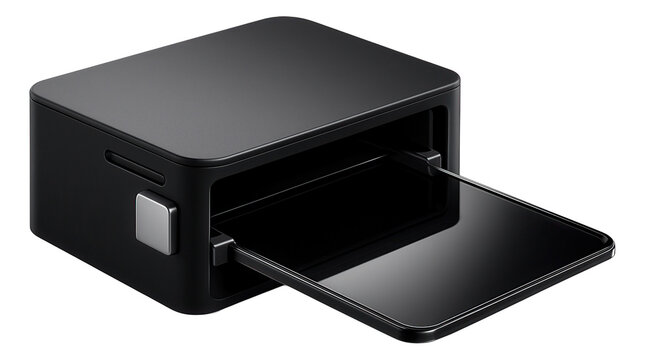 An ergonomic stand with a fold-out shelf for a scanner, ideal for a compact home office setup, made from durable plastic.