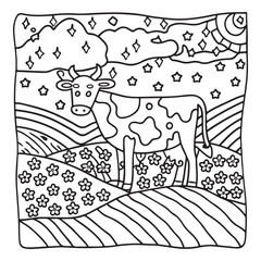 Cozy Cow Moments – Cute and Easy Coloring Page for Adults and Teens | Farm Animal Line Art for Relaxation, cow coloring page, cute, farm animal, easy, adult coloring, line art | Print