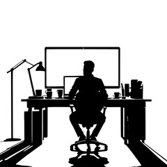 silhouette of a man working on a laptop
