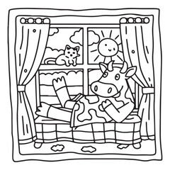 Cozy Cow Moments – Cute and Easy Coloring Page for Adults and Teens | Farm Animal Line Art for Relaxation, cow coloring page, cute, farm animal, easy, adult coloring, line art | Print