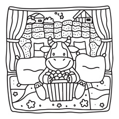 Cozy Cow Moments – Cute and Easy Coloring Page for Adults and Teens | Farm Animal Line Art for Relaxation, cow coloring page, cute, farm animal, easy, adult coloring, line art | Print