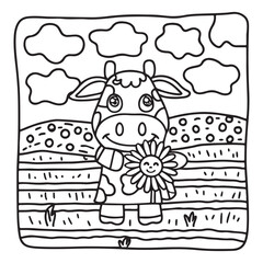 Cozy Cow Moments – Cute and Easy Coloring Page for Adults and Teens | Farm Animal Line Art for Relaxation, cow coloring page, cute, farm animal, easy, adult coloring, line art | Print