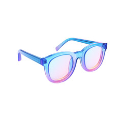 Pair of blue and pink glasses with a purple frame