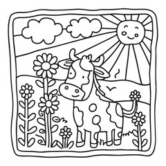 Cozy Cow Moments – Cute and Easy Coloring Page for Adults and Teens | Farm Animal Line Art for Relaxation, cow coloring page, cute, farm animal, easy, adult coloring, line art | Print