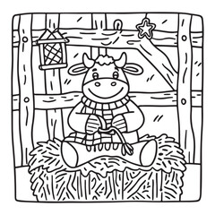 Cozy Cow Moments – Cute and Easy Coloring Page for Adults and Teens | Farm Animal Line Art for Relaxation, cow coloring page, cute, farm animal, easy, adult coloring, line art | Print