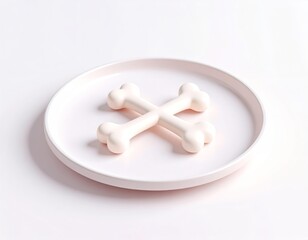 3D bone icon lying on a plate, Halloween decor style, minimal and cute with white or soft blur background