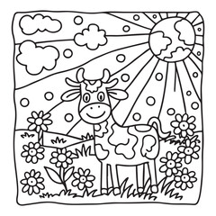 Cozy Cow Moments – Cute and Easy Coloring Page for Adults and Teens | Farm Animal Line Art for Relaxation, cow coloring page, cute, farm animal, easy, adult coloring, line art | Print