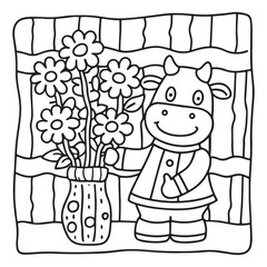 Cozy Cow Moments – Cute and Easy Coloring Page for Adults and Teens | Farm Animal Line Art for Relaxation, cow coloring page, cute, farm animal, easy, adult coloring, line art | Print