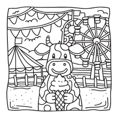 Cozy Cow Moments – Cute and Easy Coloring Page for Adults and Teens | Farm Animal Line Art for Relaxation, cow coloring page, cute, farm animal, easy, adult coloring, line art | Print